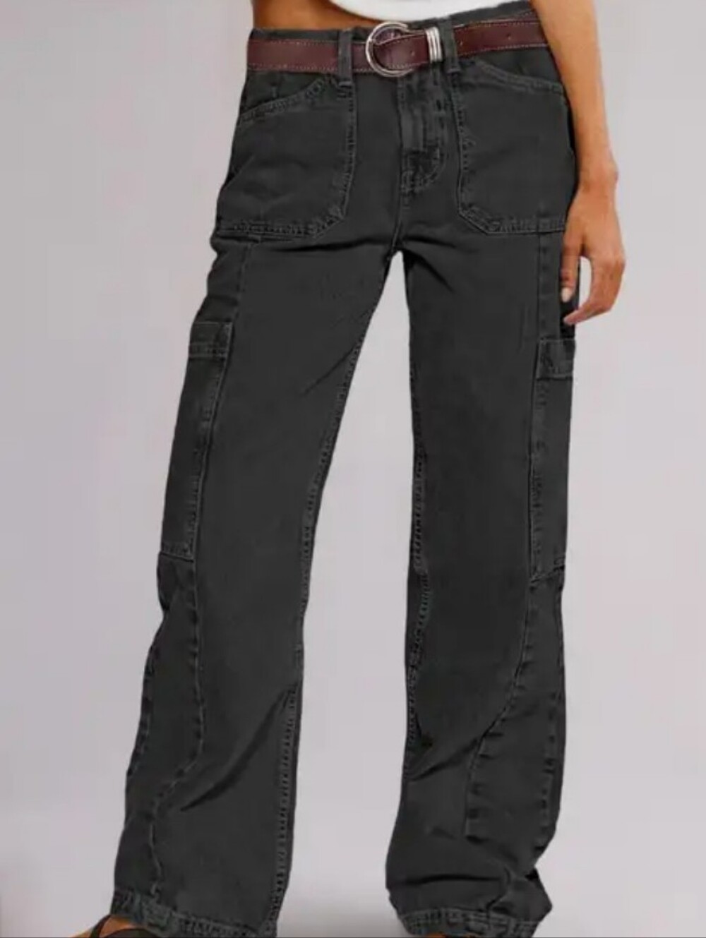 Flamingals Mid Waist Straight Leg Cargo Pants NWT Dark Gray Small - Picture 2 of 8